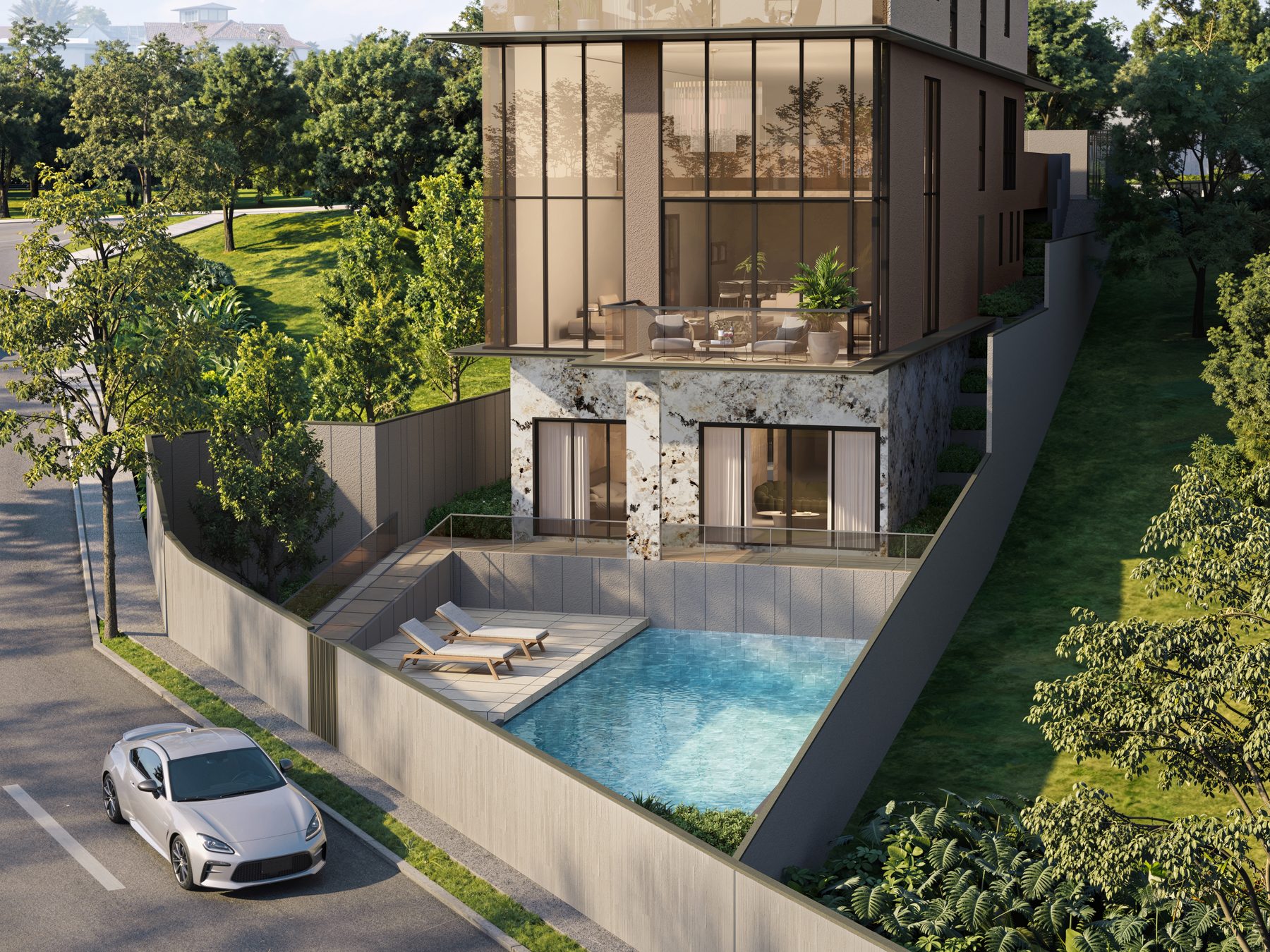 Detached house — private swimming pool and lower level (artist's impression)