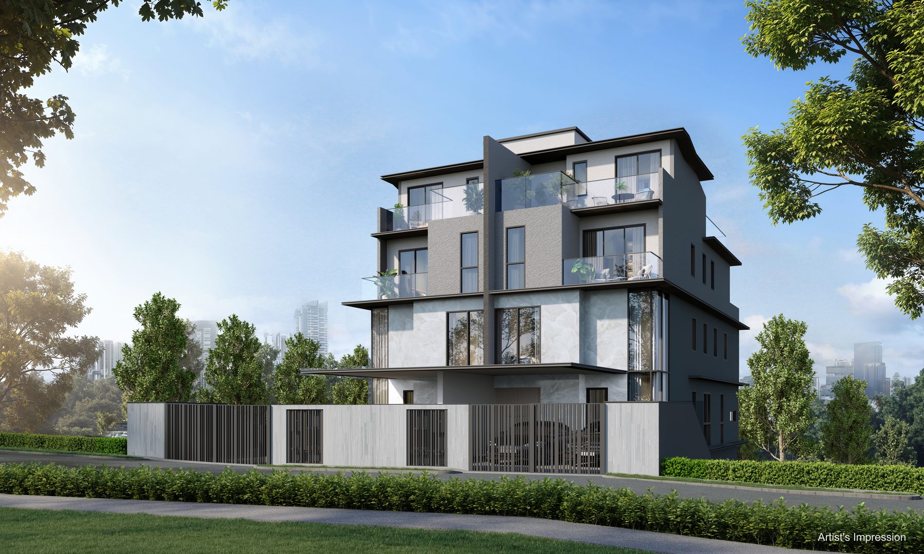 Semi-detached pair — frontage and entrance walls (artist's impression)