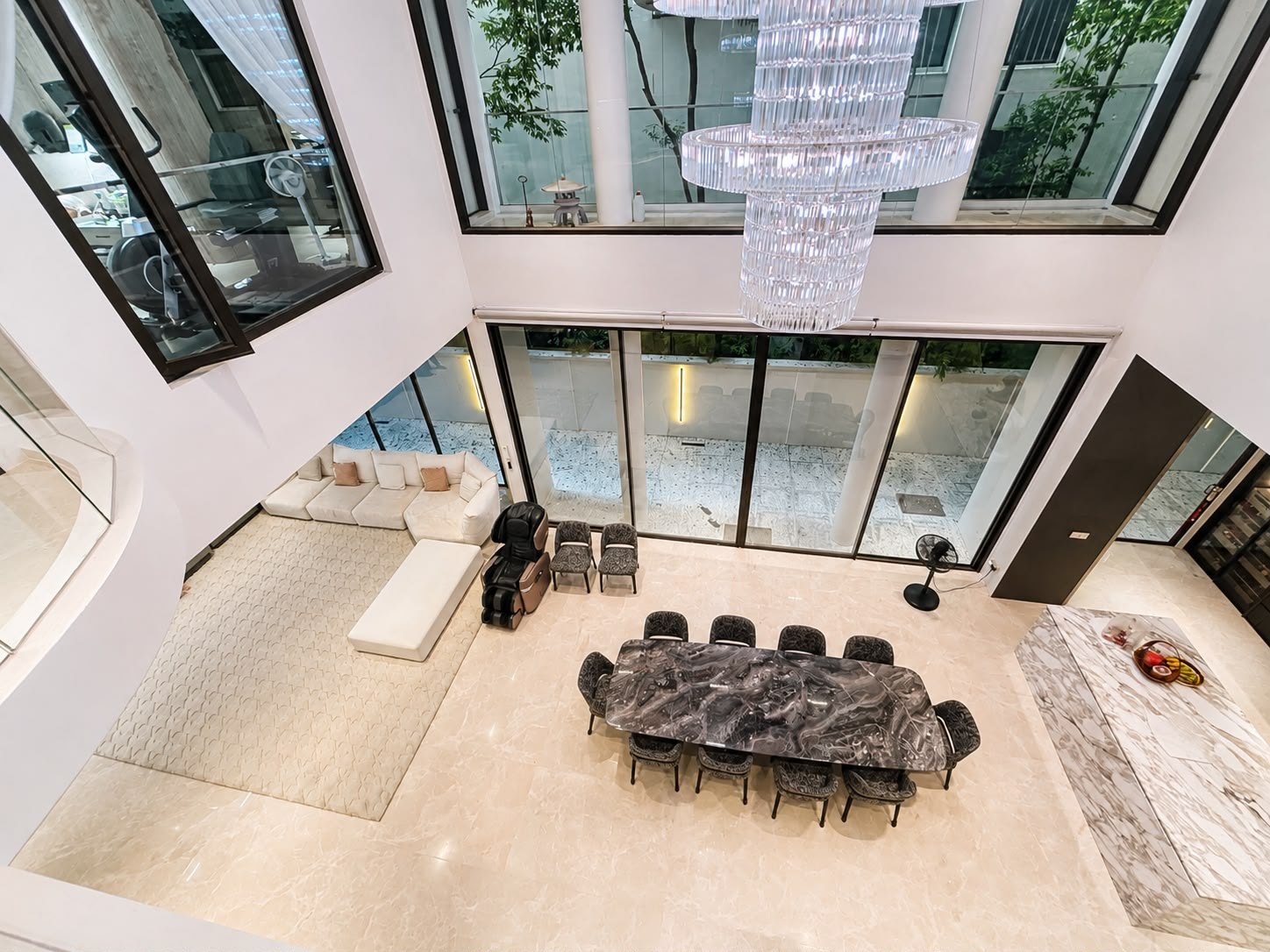 Living and dining seen from the second storey