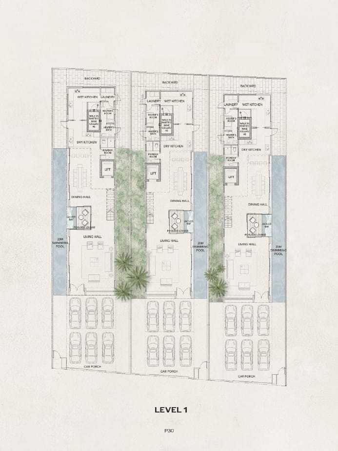 The NEOCO Bungalows — Level 1 — all units floor plan