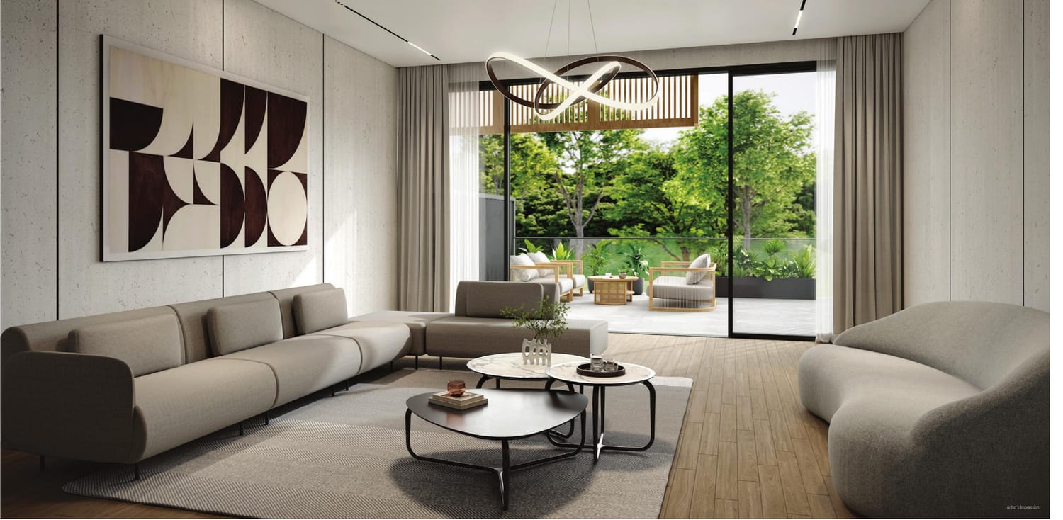 Living room opening to the outdoor terrace (artist's impression)
