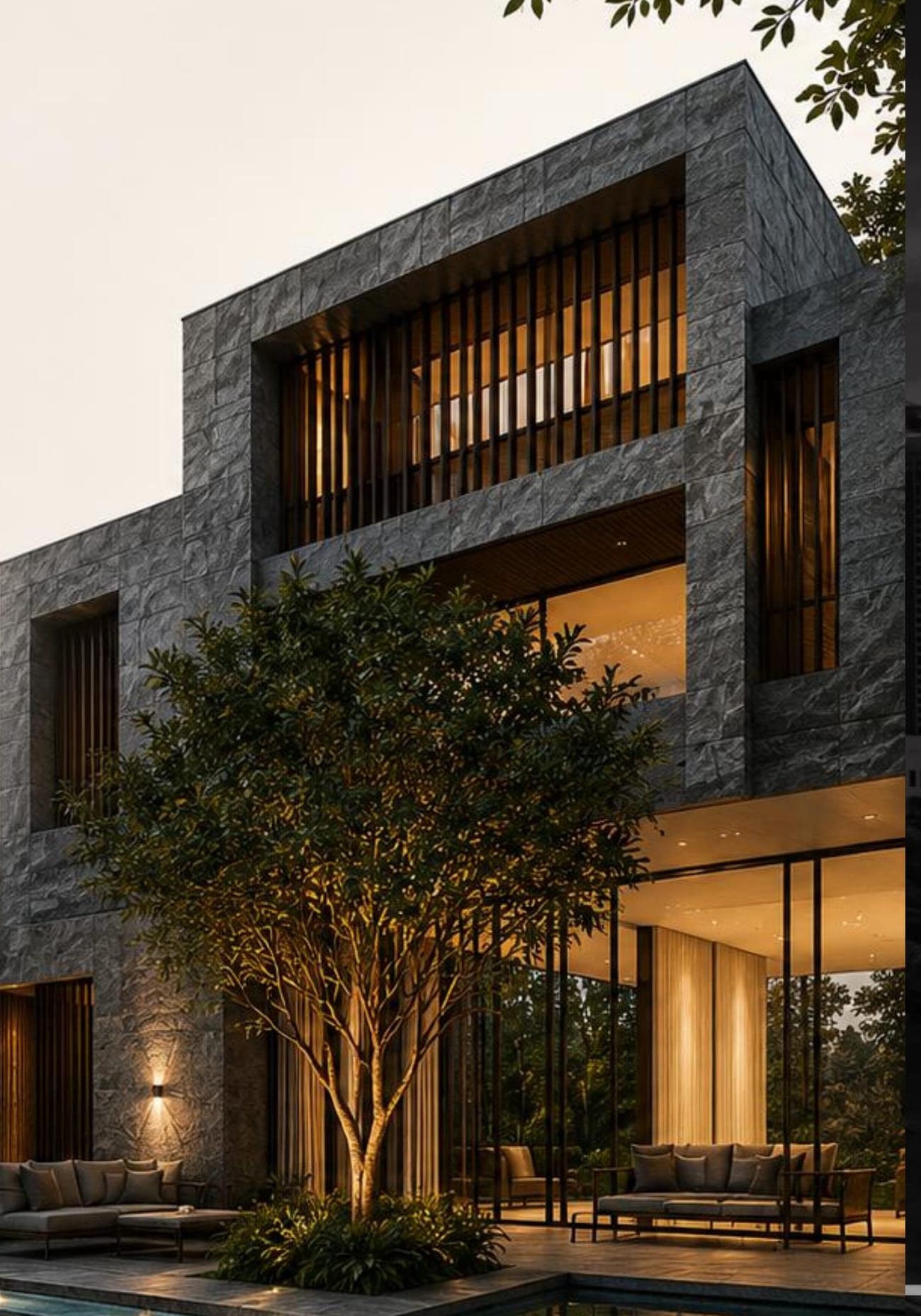 Vila Naga — evening view with pool (artist's impression)